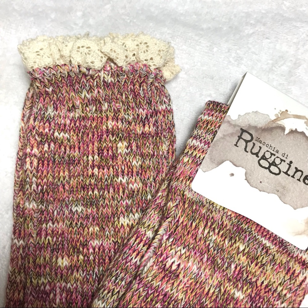 2 PAIRS Multicolored Ribbed Over the Knee Socks with Lace Top - Picture 10 of 10